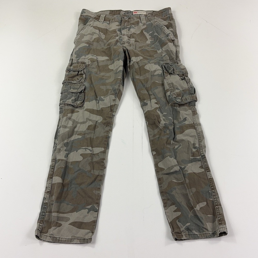 Wrangler Cargo Pants Mens 32x30 Green Camo Taper Canvas Army Workwear Utility